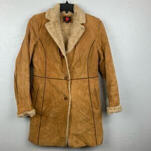 Vtg Gallery Suede Leather Coat Womens Size Small Tan Faux Fur Penny Lane Coat